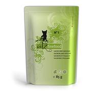 catz finefood N° 5 salmone e pollame cibo per gatti bagnato, raffinato con spinaci e pomodoro, 8 x 85g bustine