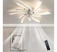 Caufloce LED Lampadario Con Ventilatore Da Soffitto Silenziosio, Moderno Dimmerabile Lampadario Ventilatore Smart Reversibile Telecomando Luce Ventilatore Camera Da Letto Soggiorno, Cucina-White