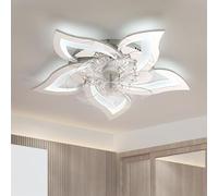 Caufloce Ventilatore Da Soffitto Con Luce E Telecomando, Silenzioso Lampadario Con Ventilatore Da Soffitto Dimmerabile A 6 Velocità Reversibile Lampadario Ventilatore Per Cucina, Soggiorno-White