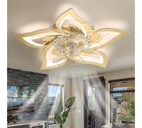 Caufloce Ventilatore Da Soffitto Con Luce E Telecomando, Silenzioso Lampadario Con Ventilatore Da Soffitto Dimmerabile A 6 Velocità Reversibile Lampadario Ventilatore Per Cucina, Soggiorno-Gold