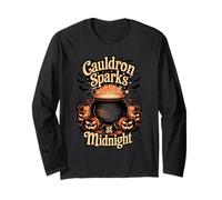 Cauldron Sparks at Midnight Funny Magic Halloween Maglia a Manica