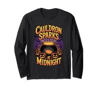 Cauldron Sparks at Midnight Funny Magic Halloween Maglia a Manica