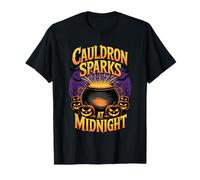 Cauldron Sparks at Midnight Funny Magic Halloween Maglietta