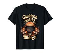 Cauldron Sparks at Midnight Funny Magic Halloween Maglietta