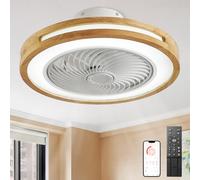 Caunmar Plafoniera Con Ventilatore Da Soffitto, Moderne Ventilatore Da Soffitto In Legno Con Illuminazione A LED, Motore DC, Timer, Plafoniera A Ventola Invisibile Dimmerabile Per Camera Da Letto-B