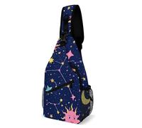 Causal Borsello Uomo Space Galaxy Constellation Sun Moon Stars Pattern Borsa Sul Petto Sportivo,Multifunzionale Borsa Crossbody per Palestra Donna Viaggio