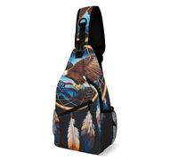 Causal Zaino Monospalla American Flag Boho Totem Native Eagle Dream Catcher Borsa A Tracolla Militare Moda,Portatile Borsa A Spalla Uomo per Viaggio Trekking Ciclismo