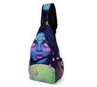 Causal Zaino Monospalla Trippy Spooky Girl Women Space Art Borsa A Tracolla Tattica Moda,Multiuso Borsa A Spalla Uomo per Uomo Alpinismo Moto