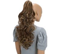 Causha 20 """" Clip coda di cavallo per capelli sull'estensione con artiglio farfalla voluminoso mix marrone ondulato h57b