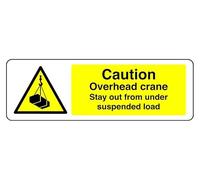 Caution Overhead Crane Stay Out From Under Suspended Load - segnale di sicurezza - 3 mm alluminio Dibond per uso interno/esterno (600 mm x 300 mm) 7 m Distanza di visione.