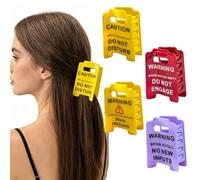 Caution Overstimulated Do Not Approach - Fermagli per capelli con segnali di avvertimento, accessori per capelli unici in 4 colori, ogni 7,1 cm, divertenti fermagli per capelli gialli, regalo per gli