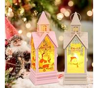 CAUTIOUS 2 Pezzi Lanterna di Natalizia, 17,5 cm Lanterne Natalizie Appese con Luce LED Giallo Caldo, Lanterne Decorative Natalizie Babbo Natale e Pupazzo Di Neve per Patio, Feste (Rosa+Beige)