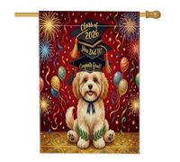 Cavachon Dog Congrats Grad Front Yard Backyard Vertical House Bandiere 28 x 40 cm Double Face per esterni, bandiera stampata per la casa di laurea, decorazione per la casa e le celebrazioni