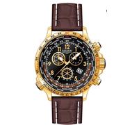 Cavadini Cronografo Uomo Acciaio Inox, Girevole Gmt-Ring CV-1606 Braun Oro