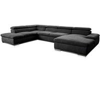 CAVADORE Alkatraz - Paesaggio per soggiorno in stile moderno, a forma di U con ottomana sinistra e longchair destro, incl. funzione letto + regolazione testiera / 350 x 73 x 226 / nero