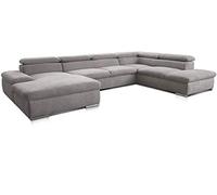 CAVADORE Alkatraz, paesaggio residenziale dal design moderno, forma a U con longchair sinistro e pouf destro, con funzione letto + regolazione testiera, 350 x 73 x 226, grigio chiaro