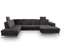 CAVADORE Benda - Divano grande con divano a letto a destra e a molle XL, con schienale regolabile in profondità e poggiatesta, 332 x 87 x 226 cm, velluto grigio