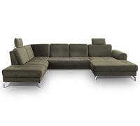 CAVADORE Benda - Divano grande con divano a letto a destra e a molle XL, con schienale regolabile in profondità e poggiatesta, 332 x 87 x 226 cm, velluto verde