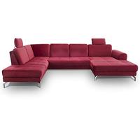 CAVADORE Benda - Set divano con divano a letto XL a destra e a molle, con schienale regolabile in profondità e poggiatesta, 332 x 87 x 226 cm, velluto rosso
