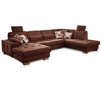 CAVADORE Casa Puccino con nucleo a molla, funzione letto, regolazione della profondità del sedile e 2 poggiatesta/divano a forma di U in stile rustico/340 x 86 x 224 cm/microfibra marrone