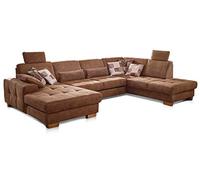 CAVADORE Casa Puccino con nucleo a molla, regolazione della profondità della seduta e 2 poggiatesta/divano a forma di U in stile rustico/340 x 86 x 224 cm/microfibra marrone chiaro