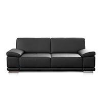 Cavadore - Divano a 3 posti Corianne in similpelle, grande divano in similpelle di qualità e dal design moderno, con braccioli regolabili, 217 x 80 x 99 cm, colore similpelle nero