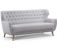 CAVADORE - Divano a tre posti Abby, classico divano imbottito con decorazione a bottoni, 183 x 89 x 88 cm, tessuto strutturato, colore grigio chiaro