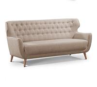 CAVADORE - Divano a tre posti Abby, classico divano imbottito con decorazione a bottoni, 183 x 89 x 88 cm, tessuto strutturato, colore beige