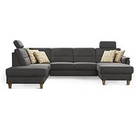 CAVADORE Divano a U Palera con nucleo a molle con 2 poggiatesta, 314 x 89 x 212 cm, microfibra, grigio