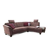 CAVADORE - Divano ad angolo con molle a L, stile country, con ottomane a destra e poggiatesta regolabili, 260 x 89 x 214 cm, tessuto marrone