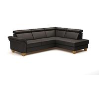 CAVADORE Divano ad angolo in pelle Ammerland con pouf/divano rustico con anima a molla + regolazione testiera / 245 x 84 x 194 / pelle marrone scuro
