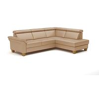 CAVADORE Divano ad angolo in pelle Ammerland con pouf/divano rustico con anima a molla + regolazione testiera / 245 x 84 x 194 / pelle beige