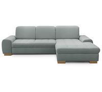 CAVADORE Divano ad angolo Lexi in stile country, divano a forma di L, con sedia a sdraio XXL destra e nucleo a molla, con regolazione testiera, 275 x 82-99 x 173, tessuto piatto: azzurro