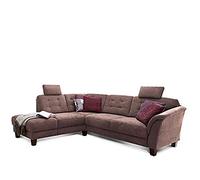 CAVADORE - Divano ad angolo Trond con molle insacchettate, forma a L, stile country, con ottomane a sinistra e poggiatesta regolabili, 260 x 89 x 214 cm, tessuto marrone
