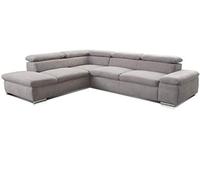 Cavadore Divano angolare Alkatraz, grande divano letto ad angolo con pouf sinistro e poggiatesta regolabile/design moderno, 274 x 66 x 228 cm, grigio