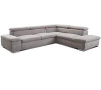CAVADORE Divano angolare Alkatraz moderno a forma di L con letto, ottomana e testiere regolabili, dimensioni: 272 x 73 x 226 cm, in tessuto, colore: grigio chiaro