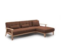 CAVADORE Divano angolare Billan/Divano letto in stile scandinavo con Longchair, letto e struttura in legno massello di faggio, 264 x 88 x 183 cm, tessuto strutturato multicolore, rosso-marrone