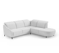 CAVADORE Divano angolare blu con design moderno, con regolazione testiera e piedini in metallo nero opaco, 258 x 93 x 249, tessuto piatto, grigio medio