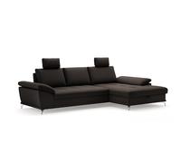 CAVADORE Divano angolare Castiel con anima a molla/divano angolare con grande longchair, regolazione della profondità della seduta, poggiatesta e piedini in metallo nero opaco / 301 x 89-114 x 176 /