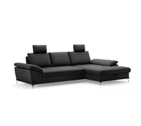 CAVADORE Divano angolare Castiel con anima a molla/divano angolare con grande longchair, regolazione della profondità della seduta, poggiatesta e piedini in metallo nero opaco / 301 x 89-114 x 176 /