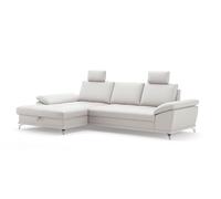 CAVADORE Divano angolare Castiel con anima a molla/divano angolare con XL-Longchair, letto, cassetta, regolazione della profondità della seduta, poggiatesta e piedini in metallo nero opaco / 301 x