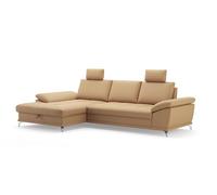 Cavadore Divano angolare Castiel con anima a molla/divano angolare con XL-Longchair, letto, cassetta, regolazione della profondità della seduta, poggiatesta e piedini in metallo nero opaco / 301 x 89