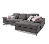 Cavadore Divano angolare Castiel con anima a molla, grande divano a forma di L, con regolazione della profondità della seduta e sedia a sdraio XL, 312 x 89 x 173 cm, tessuto intrecciato, grigio