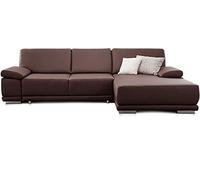 CAVADORE Divano angolare Corianne effetto pelle/divano con braccio regolabile e longchair dal design moderno / 282 x 80 x 162 / ecopelle marrone