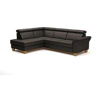 CAVADORE Divano angolare in pelle Ammerland con pouf/divano in stile rustico con anima a molla + regolazione testiera / 245 x 84 x 194 / pelle marrone scuro