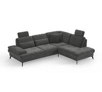 CAVADORE Divano angolare Moritz, design alla moda, con letto, cassetta, regolazione della profondità della seduta, poggiatesta e piedini in metallo nero opaco, 262 x 82 - 107 x 212, microfibra, verde