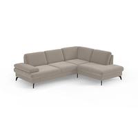 CAVADORE Divano angolare Moritz, design alla moda, con regolazione della profondità della seduta e piedini in metallo nero opaco, 262 x 82 x 212, tessuto piatto, beige