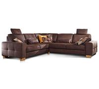 Cavadore Divano angolare Puccino con nucleo a molla, funzione sonno, profondità seduta regolabile e 2 poggiatesta/divano isoscele a forma di L in stile rustico, 276 x 86 x 271 cm, microfibra grigio