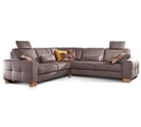 Cavadore Divano angolare Puccino con nucleo a molla, profondità seduta regolabile e 2 poggiatesta/divano isoscele a forma di L in stile rustico/276 x 86 x 271 cm/microfibra marrone chiaro