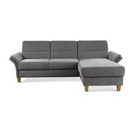 CAVADORE Divano angolare Wyk con anima in piuma, divano angolare in stile country con longchair e piedi in legno, 252 x 90 x 162 cm, ciniglia, grigio